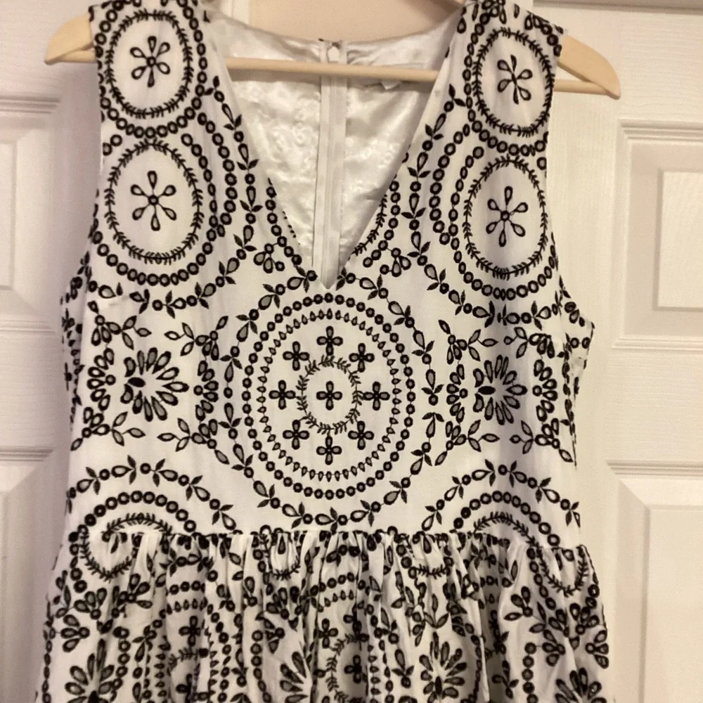 Express Black & White Embroidered Eyelet Tiered Fit & Flare Dress - Picture 6 of 12
